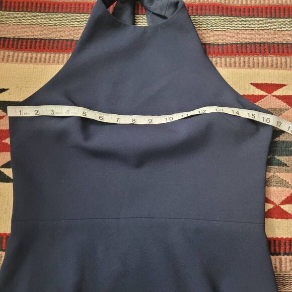 BHLDN Klara Crepe Maxi Dress Gown Sz 6 Navy Blue Halter Crisscross Bridesmaid - Picture 8 of 13